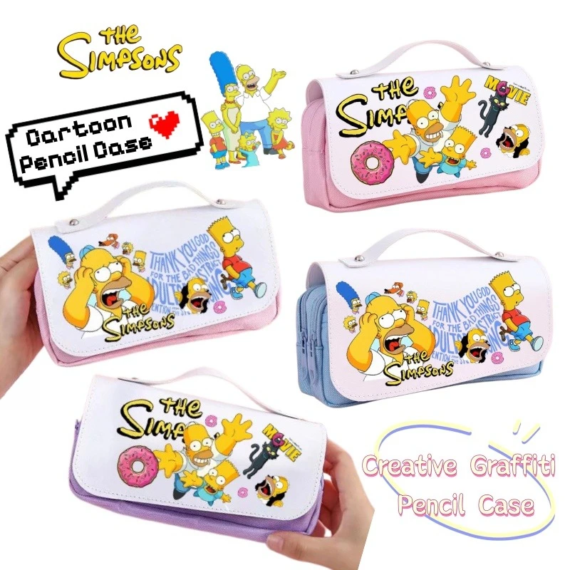 

The Simpsons Marge Bart Lisa Homer Printed Zipper Pencil Case Student Large Capacity Creative Portable Cartoon Graffiti Pen Bag