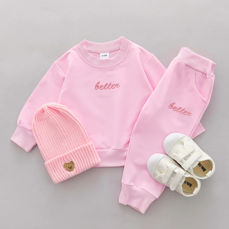2PCS Baby Girls' Long-Sleeved Alphabet Embroidered Outfit Set Spring Autumn Two-Piece Outfit for Little Girls