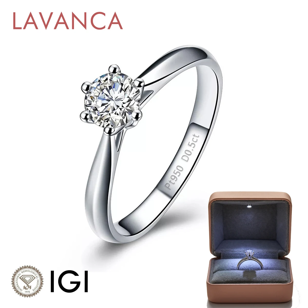 

LAVANCA IGI 18K Gold Wedding Real Diamond Ring 0.3ct-3.0ct D VS-VVS Clarity Lab Grown Diamonds Classic Solitaire Ring Six Prong