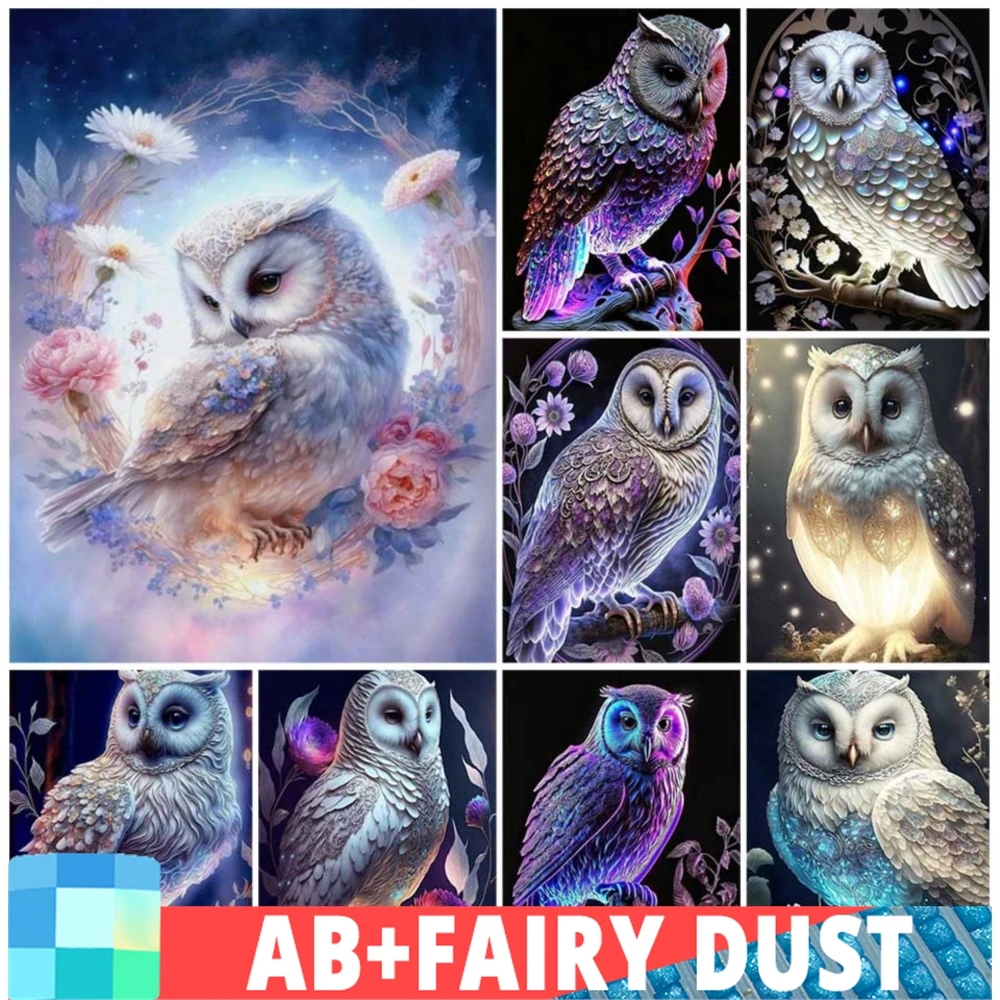 الجنية الغبار AB DIY الحفر الكامل الماس اللوحة زهرة لطيف البومة فسيفساء الحيوان عبر غرزة 5D التطريز مجموعات اليدوية ديكور فني