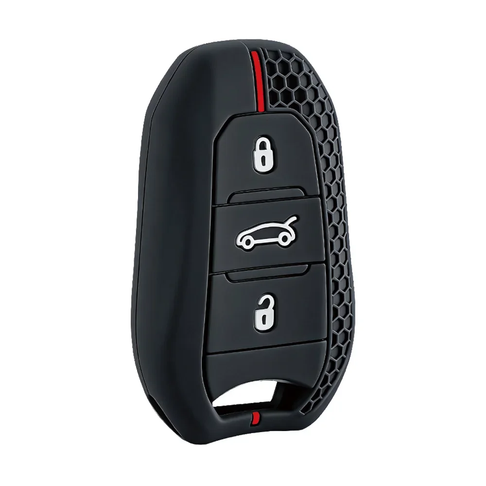Hex Grid Red Trim Key Sleeve Fit Peugeot RCZ 607 Citroen C-Elysee DS3 DS4 DS5 Soft Silicone Ergonomic Car Remote Protective Case