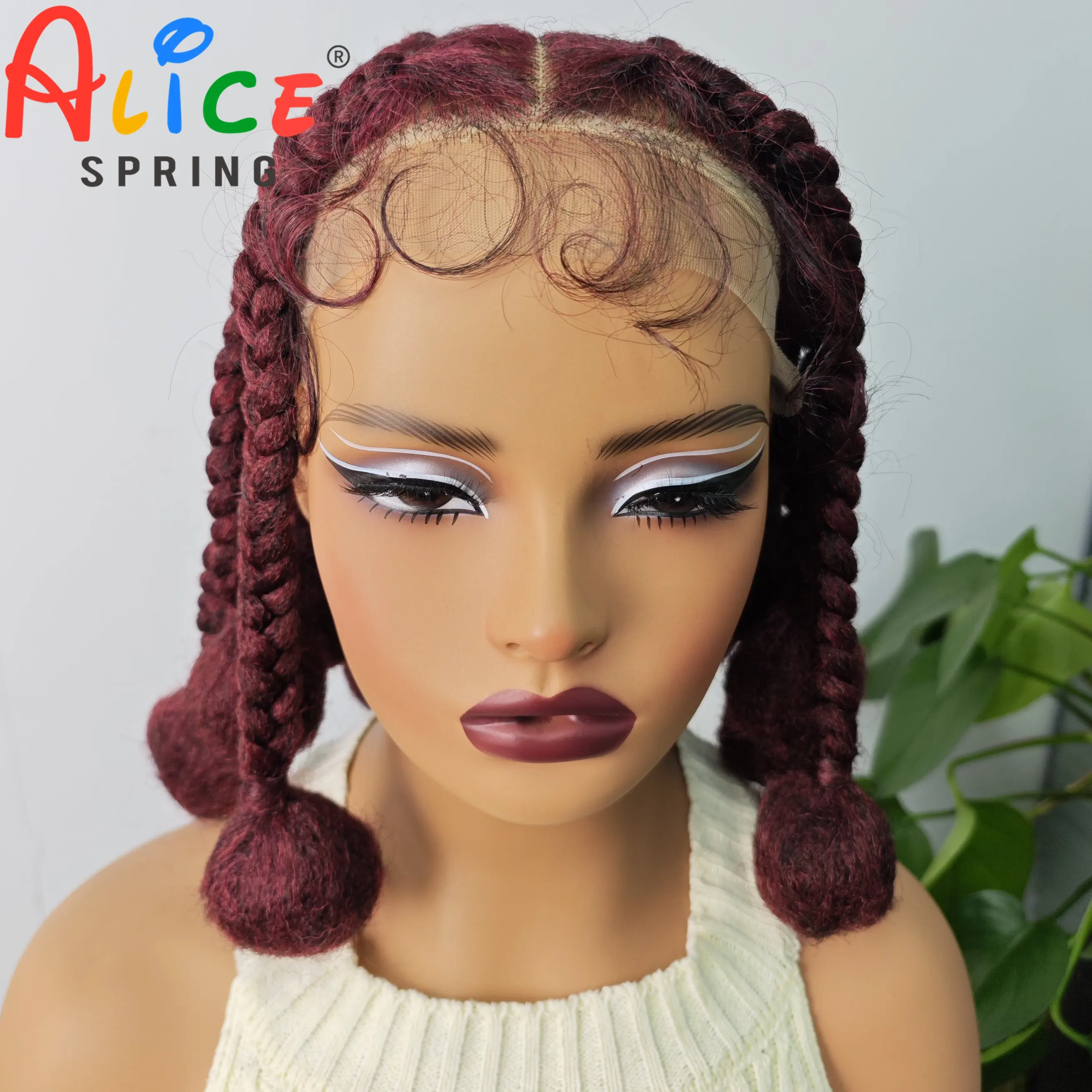 12 Inches Burgundy 99J Synthetic Braided Wigs Transparent Lace Front Kontless Box Braiding Wigs With Baby Hair for Black Women