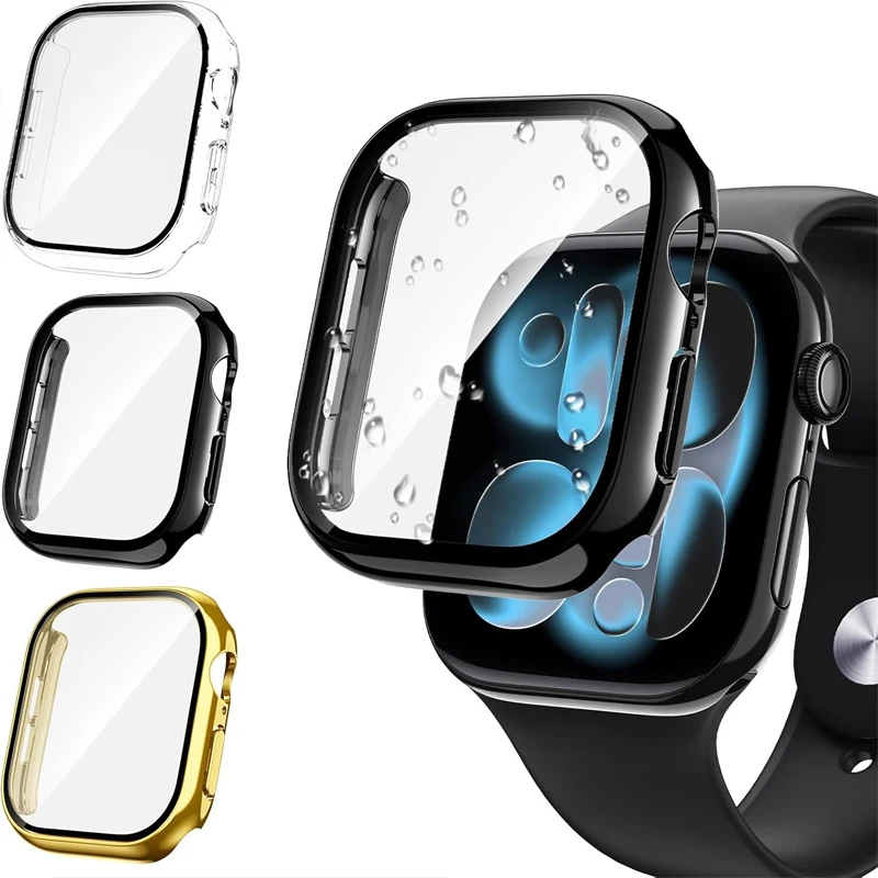 Tempered Glass+Cover For Apple watch series 11 10 9 6 SE3 7 8 5 Case 46mm 42mm 45mm 41mm 44mm 40mm Screen Protector Accessories