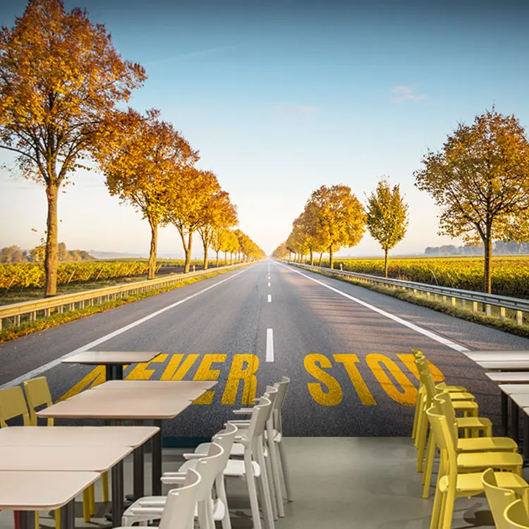 

Customized products Visual extension road space mural living room milk tea coffee shop office decoration background Wallpaper 3d