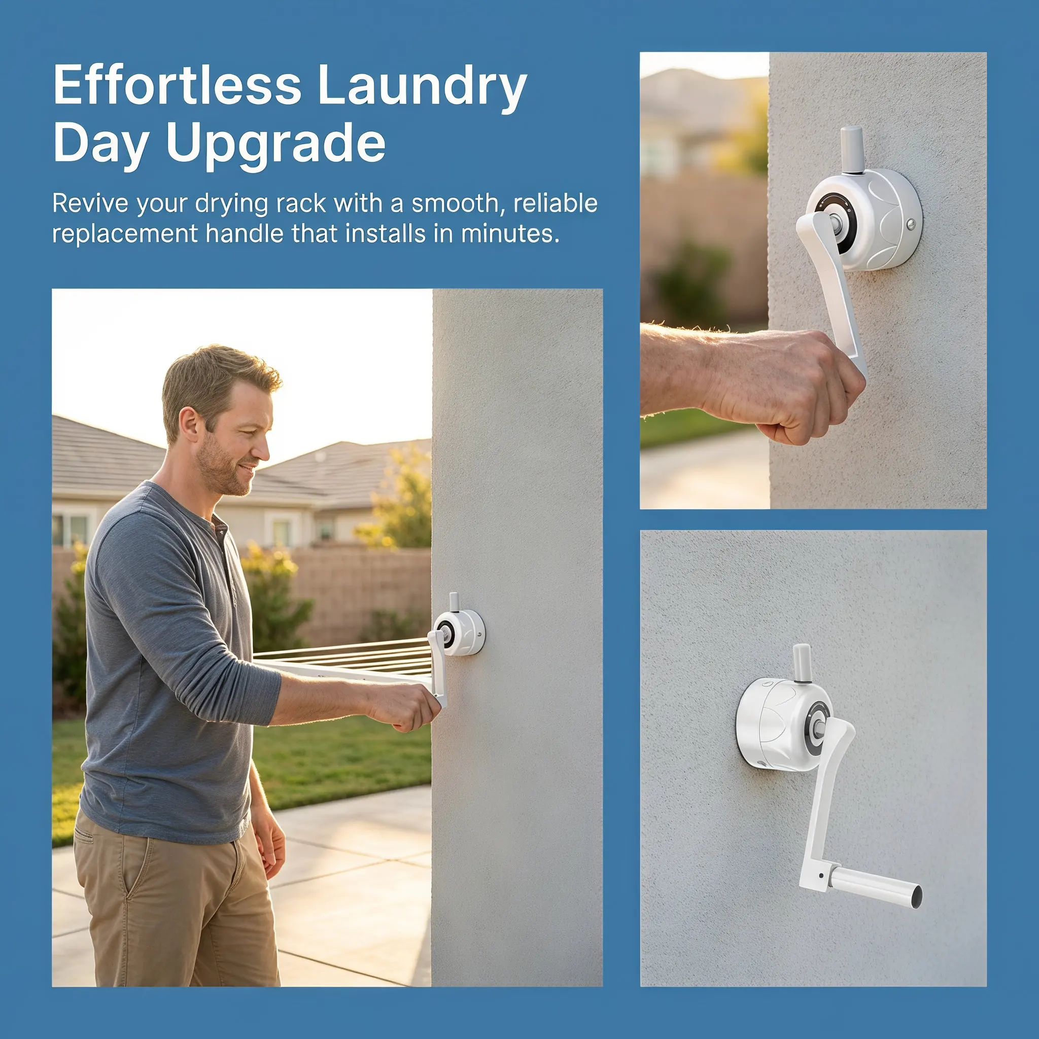 Balcony Garment Lift Crank Handle - Metal Drying Rack Replacement Tool Repair Accessory for Indoor Laundry Room Clothes Hanger