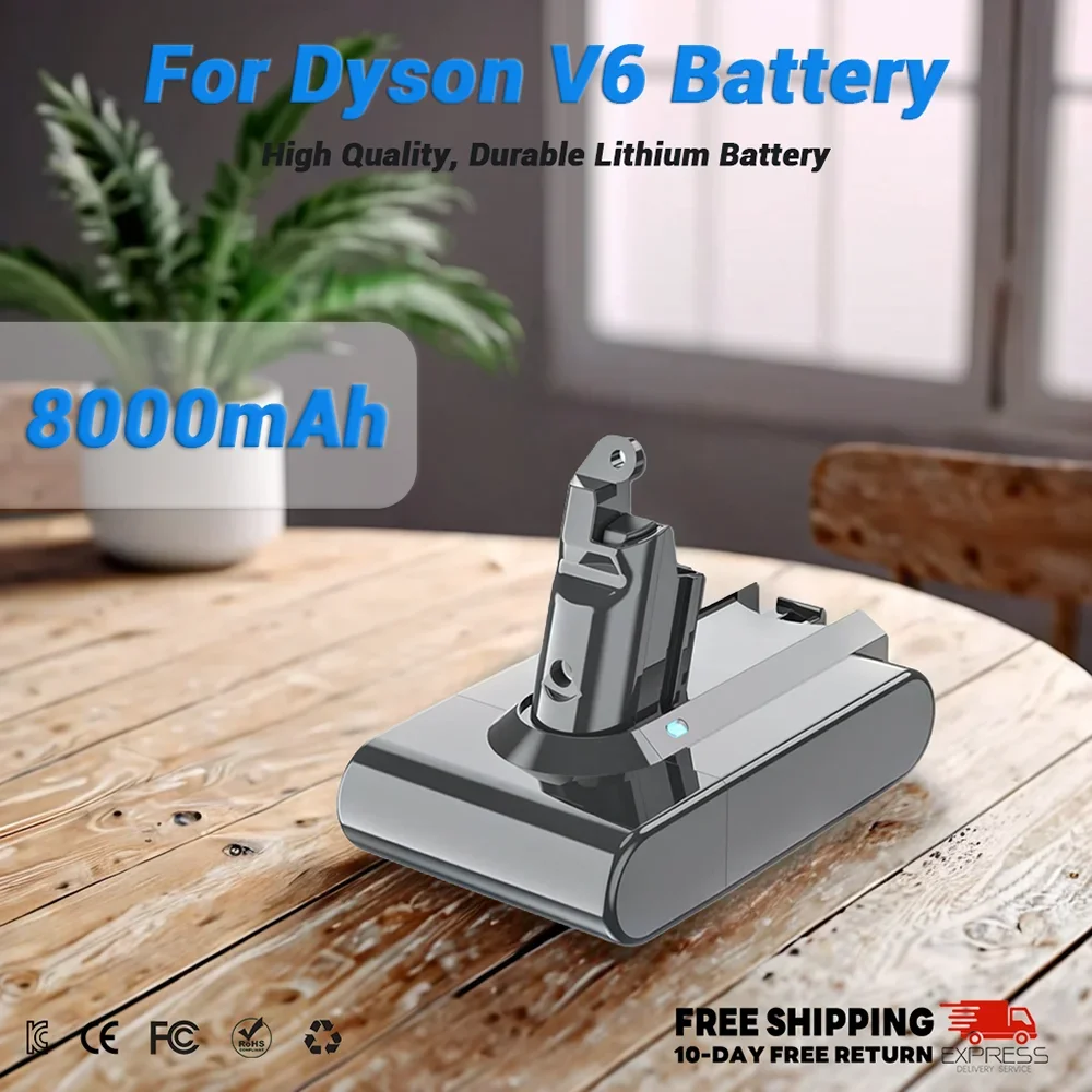 

21,6 В, 6,0 Ач/8,0 Ач, аккумуляторная батарея для Dyson V6 V7 V8 V10 серии SV12 DC62 SV11 sv10, запасная батарея для ручного пылесоса