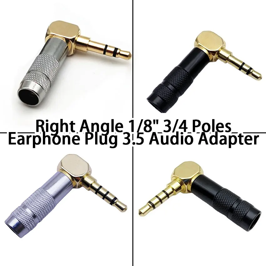 

1-10PCS Jack 3.5 mm 90 Degree Right Angle 1/8" 3/4 Poles Earphone Plug 3.5 Audio Adapter Gold Solder Headphone Wire Connectors