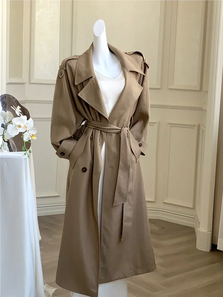 Korea Stijl Lange Trench Met Riem Vrouwen Solide Turn-Down Kraag Mode Single Breasted Slanke Jas Dames Elegante Kleding Herfst