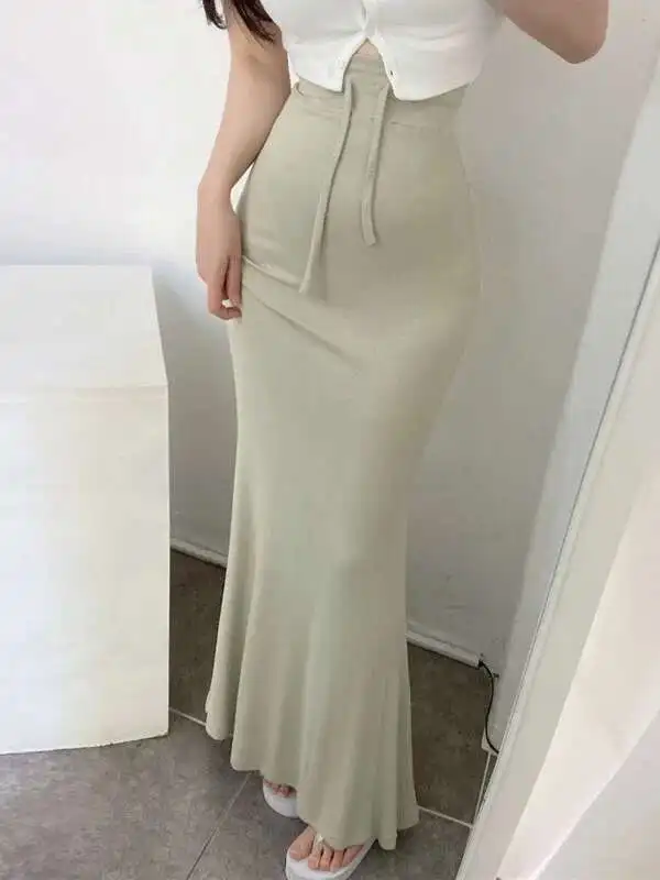 

2024 Autumn/winter Korean Version High Waisted Lace Up Fish Tail Skirt Women Solid Slim Casual Versatile Wrap Hip Skirt 14EG