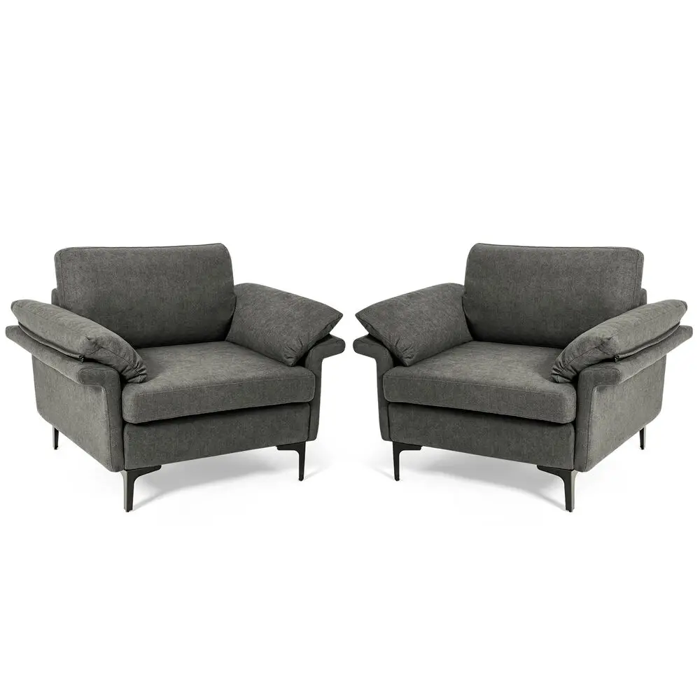 Costway Set of 2 Linen Fabric Accent Armchair Upholstered Single Sofa w/ Metal Legs Grey