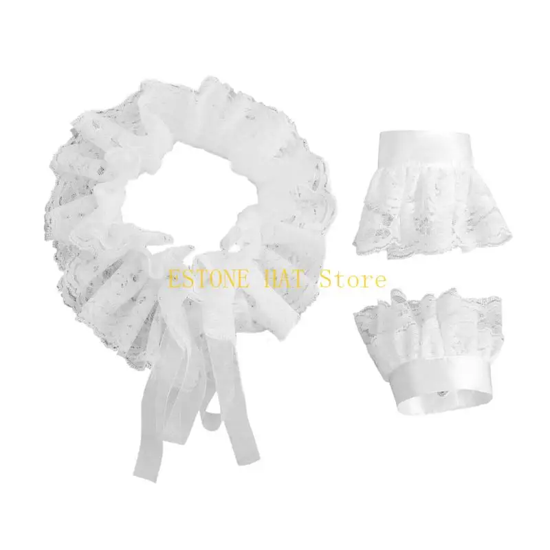 

49MF Элегантный съемный кружевной комплект на шею и манжеты, аксессуары для костюмов на Хэллоуин, винтажные модные наряды