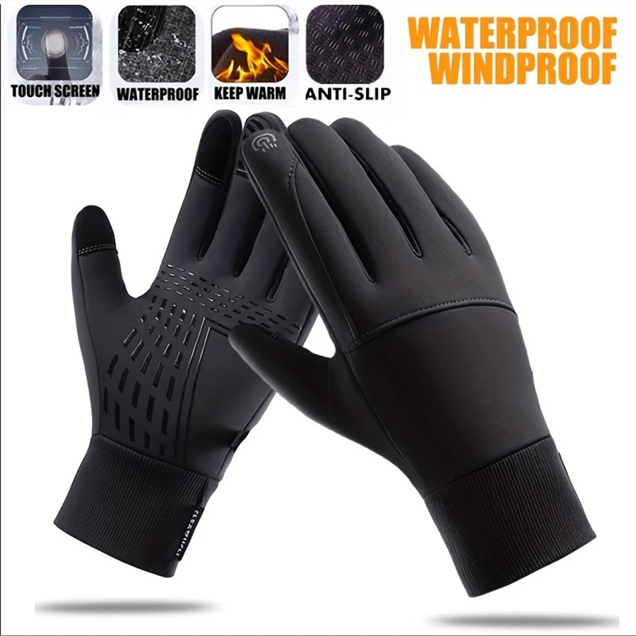 1Pair Outdoor Autumn And Winter Plus Velvet Warm Gloves For Men And Women, Touch Screen Non-slip Bicycle Riding Gloves