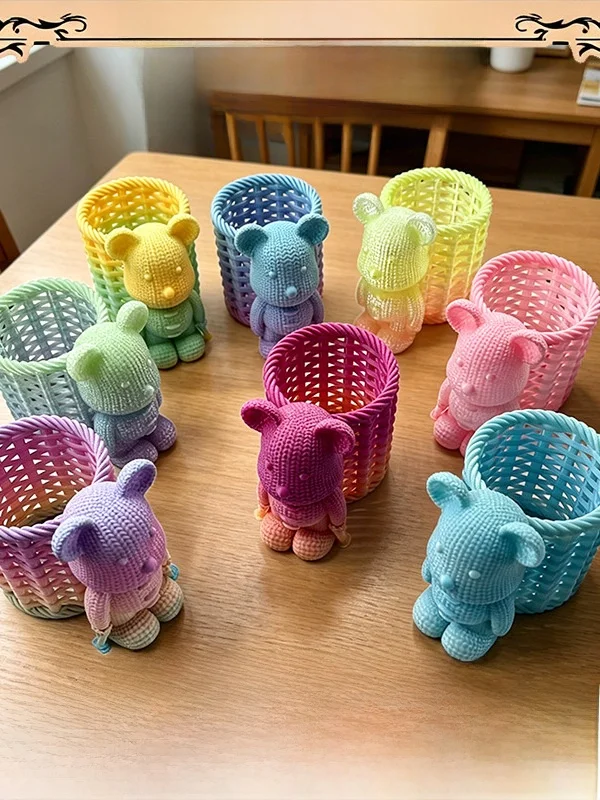 新しいカラフルなクマ-3d-プリントおもちゃ機能的なデスクトップ収納装飾工芸品ペンホルダー家の装飾アクセサリー