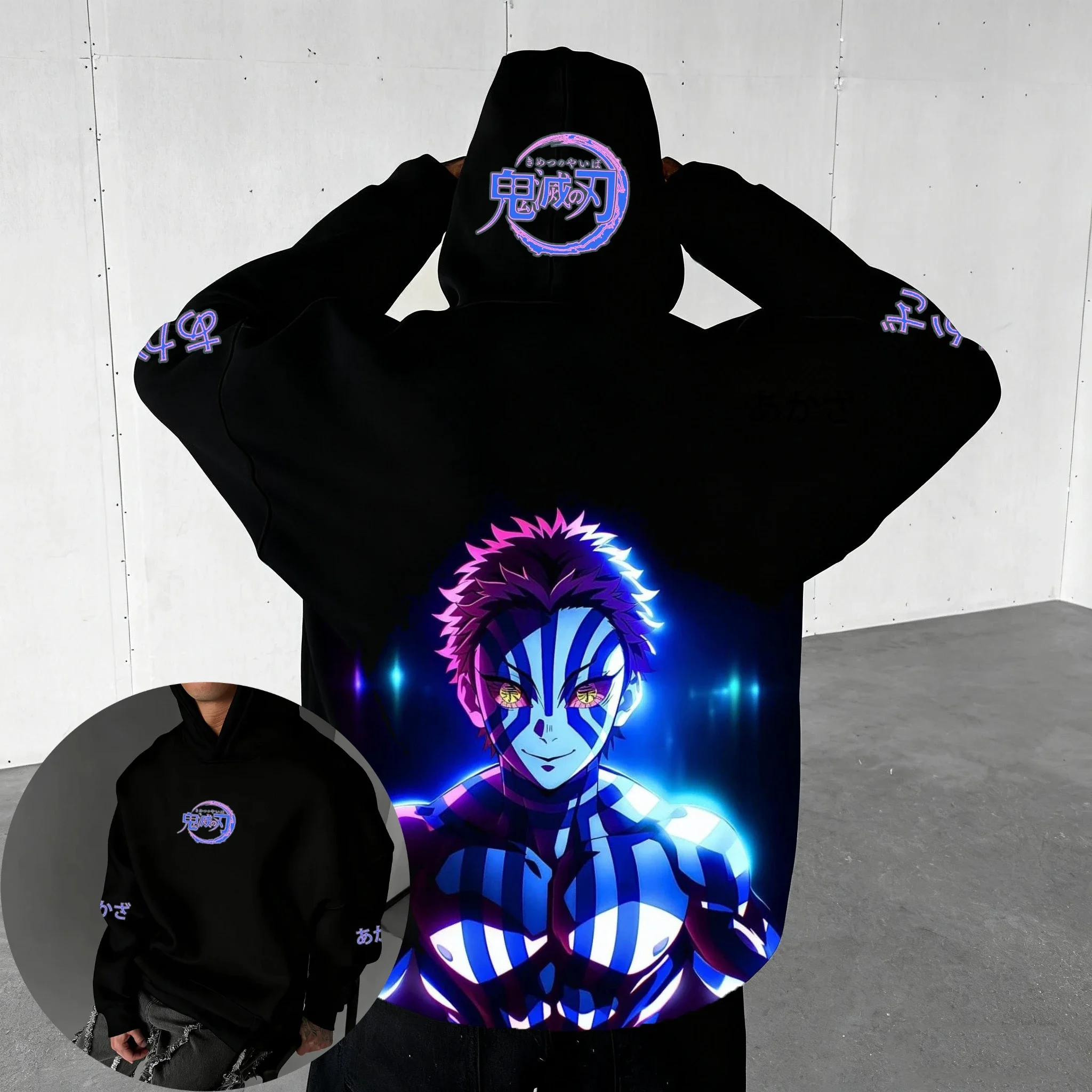 Demon slayer anime moletom com capuz das mulheres dos homens streetwear casual solto hip hop camisola de mangas compridas topos y2k inverno novo