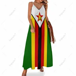 Long Dresses Dress Zimbabwe Flag Print New Casual Sleeveless Women's V-Neck Printed Dress Swing Retro Dresses