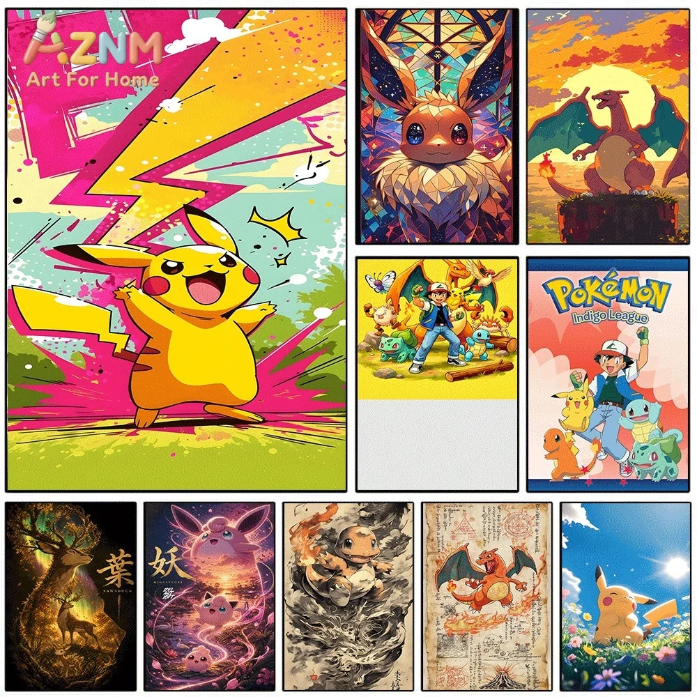 Anime Pokemon Graffiti‑style Pikachu Canvas Wall Art, Vibrant Electric‑type Pocket Monster Cartoon Frameless Canvas Painting f