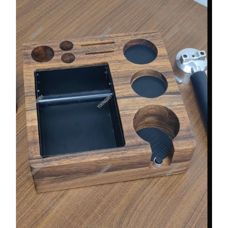 Walnut Wood Espresso Accessory Set - Tamper Base Knock Box Distributor Tamper for Coffee Machine Tool