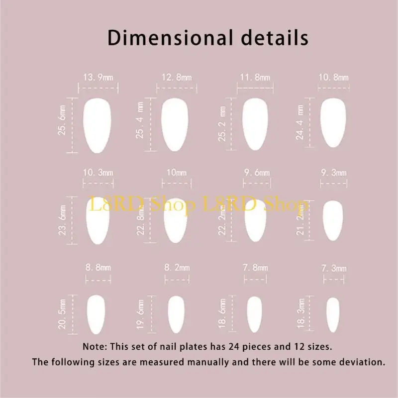 l8rd 24x 푸른 꽃 스틱 손톱 짧은 아몬드 거짓 손톱 프렌치 팁 프레스 네일