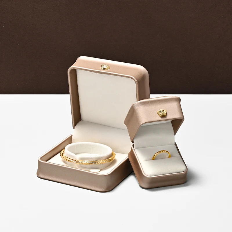 Oirlv Golden Jewelry Ring Box Leather Earring Necklace Pendant Gifts Display Box For Proposal Engagement Wedding Packaging Box