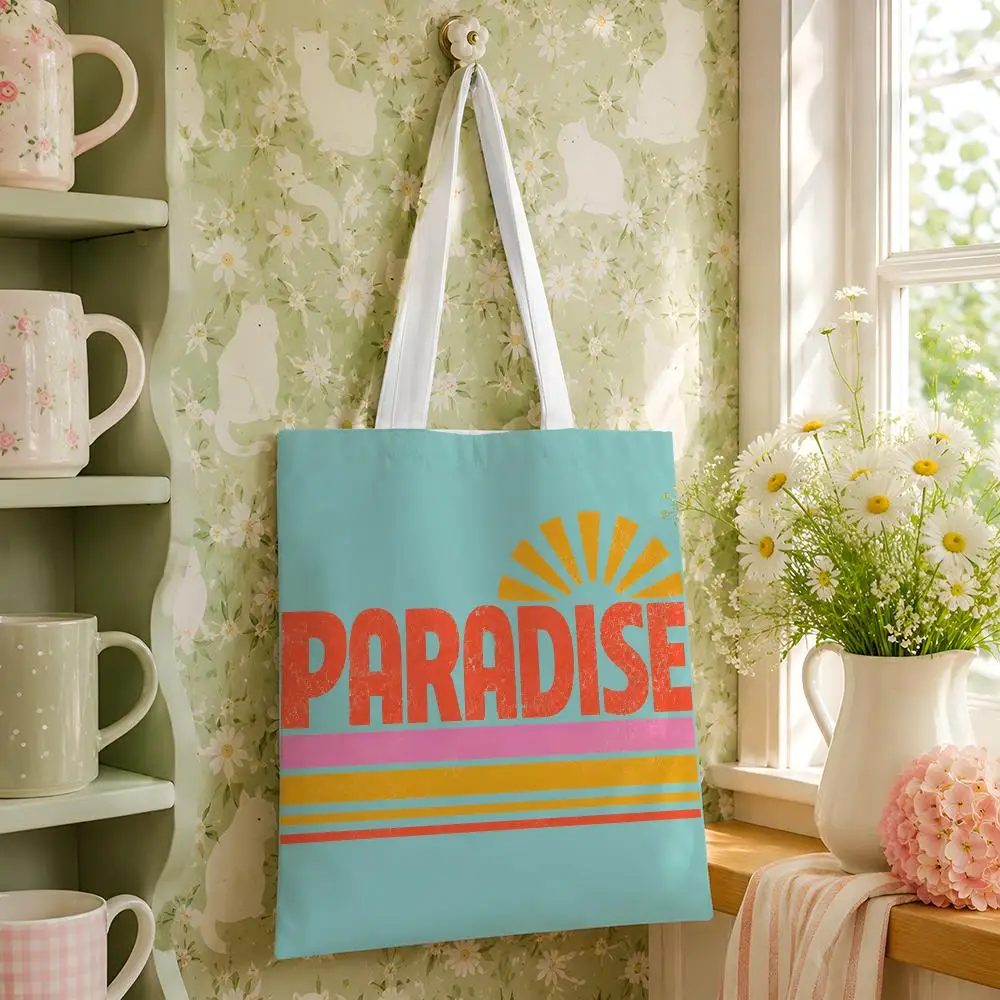 Retro California Coast Storage Bags Reusable Canvas Tote Large Capacity Shoulder Carry For Shopping Travel Work School
