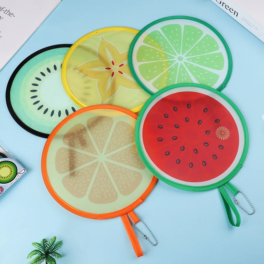 Fruit Pattern Foldable Hand Fan with Keychain Print Watermelon Kiwi Orange Lime Starfruit Outdoor Travel Beach Summer Decor