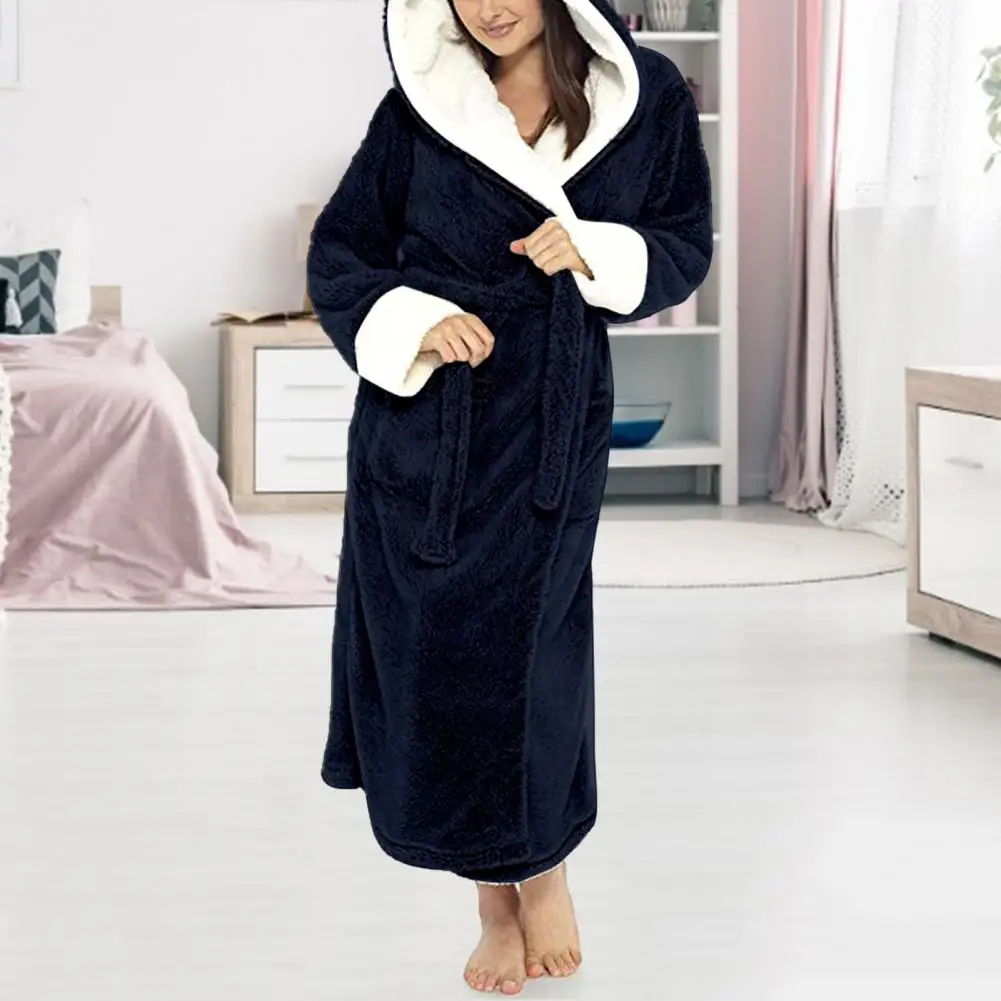 Fleece Women Nightgown Thicken Hooded Plush Warm Woemn Bathrobe Loose Tight Waist Velvet Twisted Thermal Homewear Winter Nightie