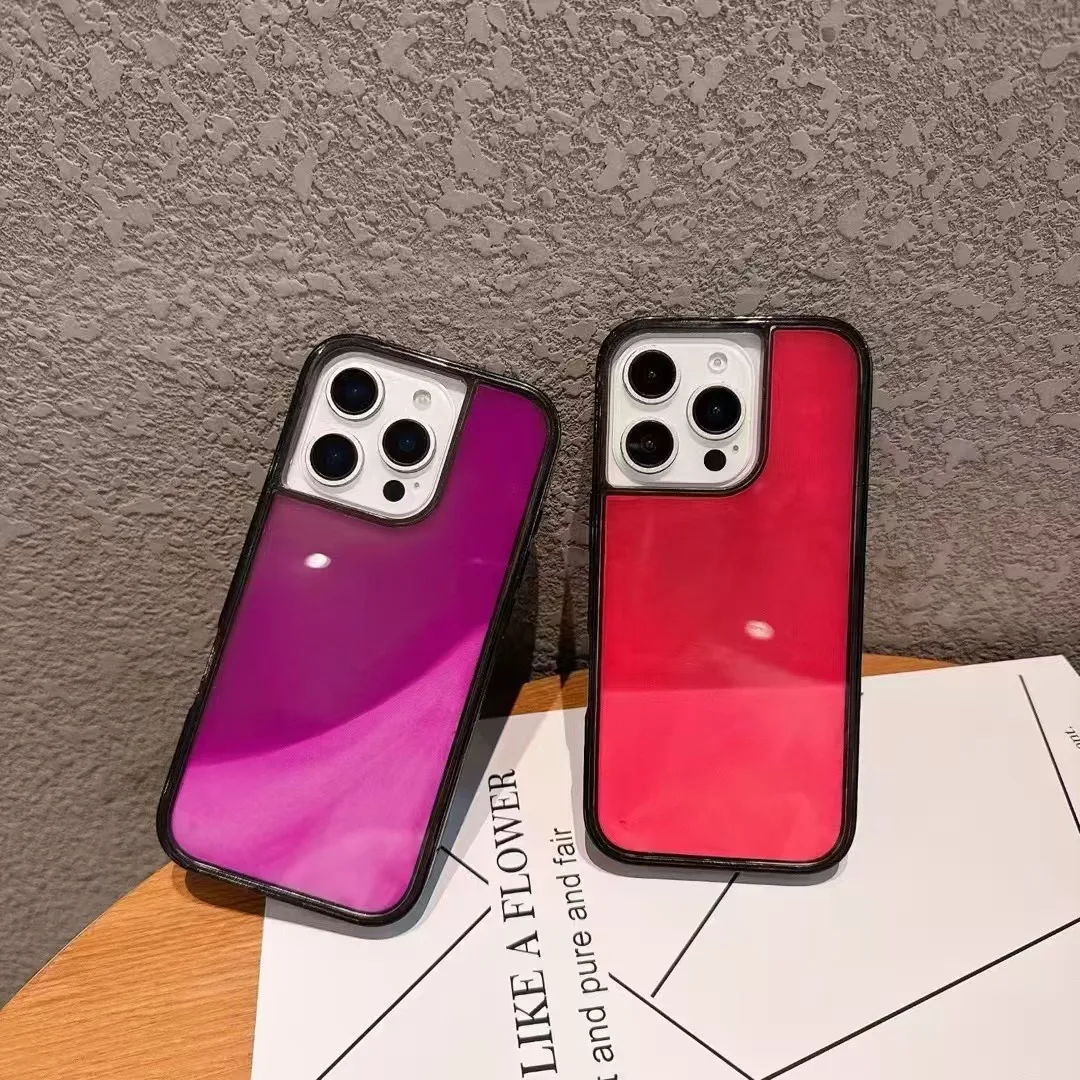 Untuk iPhone 16 15 14 13 12 Pro Max Plus Cover Luminous Quicksand Case Glow in Dark Liquid Shiny Sparkles Shockproof Shell Fundas
