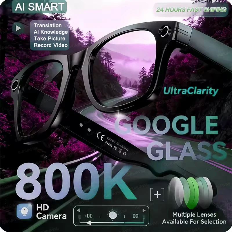 

8 Million Pixels Camera Smart Glasses Recording Videos AI Photo Recognition Answer Translation Waterproof Blue Light Glasses Man