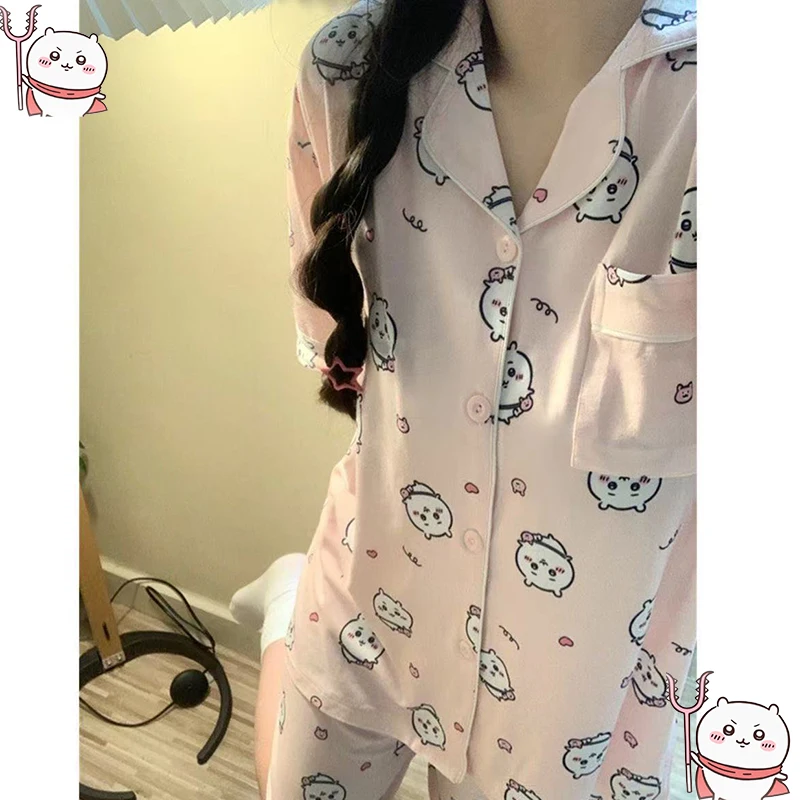 

Пижамный комплект Chiikawa Rilakkuma, одежда для пар, хлопковая одежда для дома для взрослых и детей, футболки больших размеров, брюки, одежда для сна, женская одежда, подарок