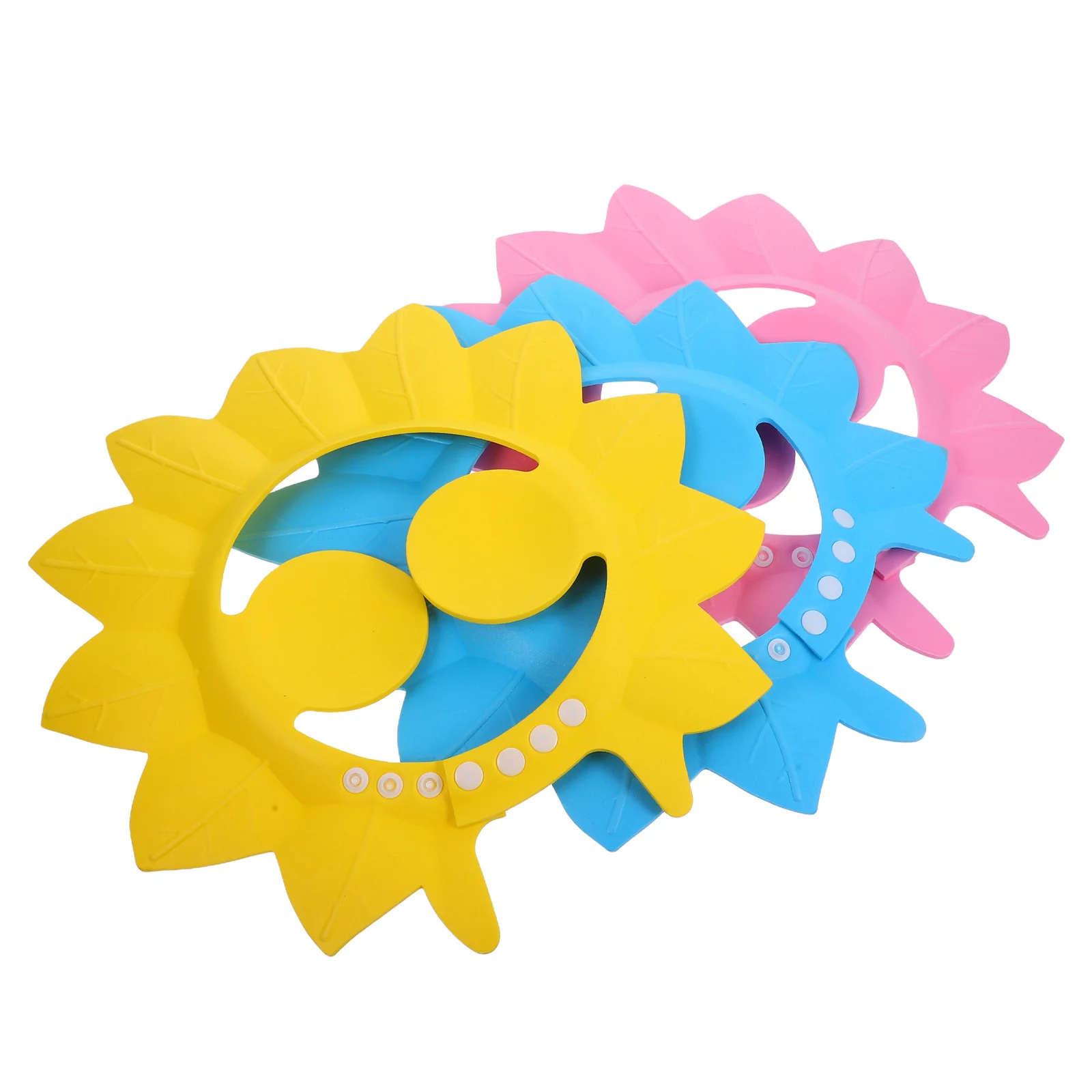 3 قطع من قبعة استحمام الطفل بتصميم أوراق شجر لحماية الأذن، درع شعر للأطفال الصغار، قبعة شامبو للأطفال باللون الأزرق والوردي والأصفر