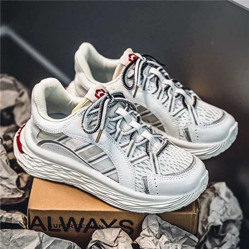 

ML дышащие туфли для папы на толстой подошве, корейская спортивная и повседневная обувь, модная студенческая обувь