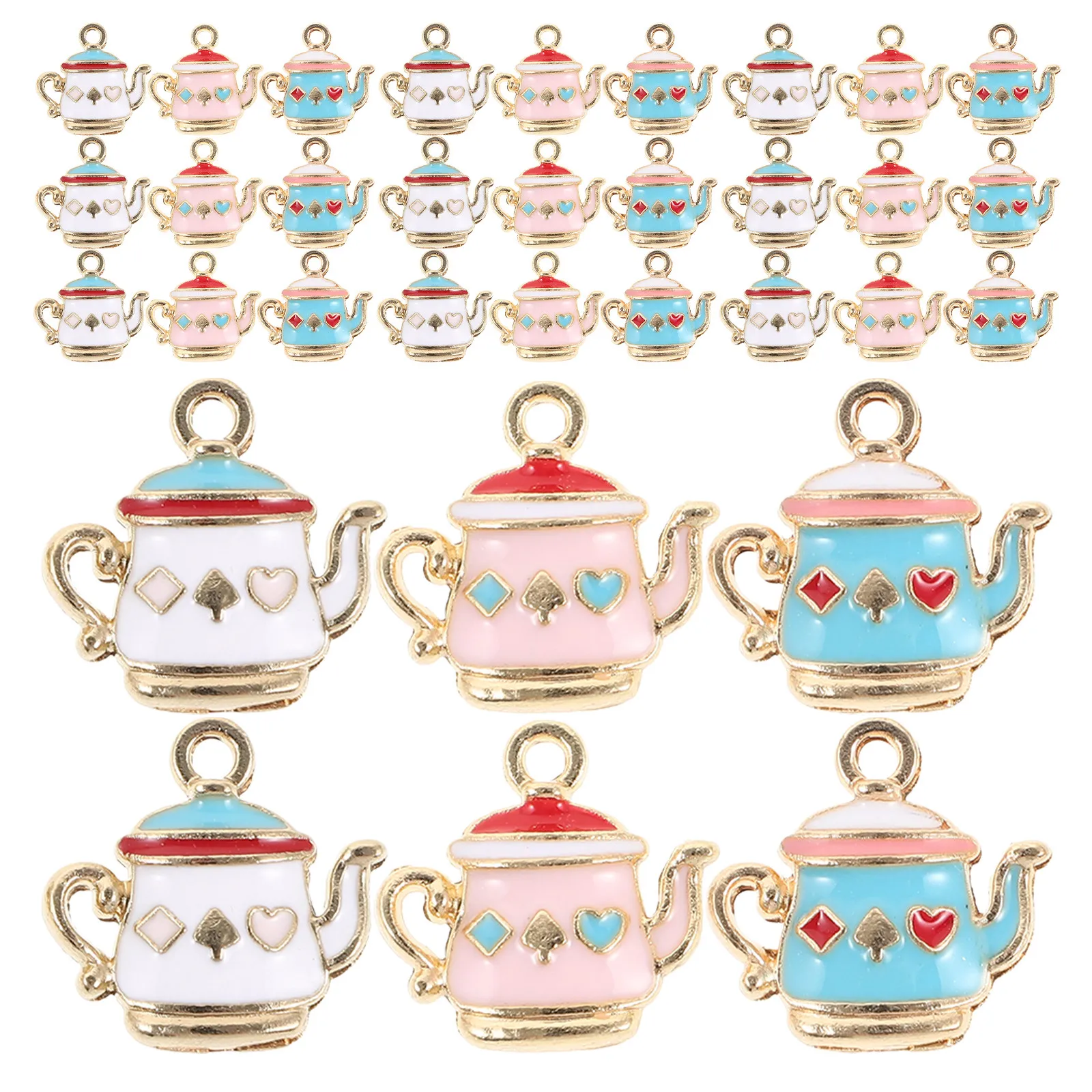 60Pcs Teapot Jewelry Charms Enamel Coated Zinc Alloy Dangle Pendant Beads for DIY Necklace Bracelet Keychain Earring Crafting