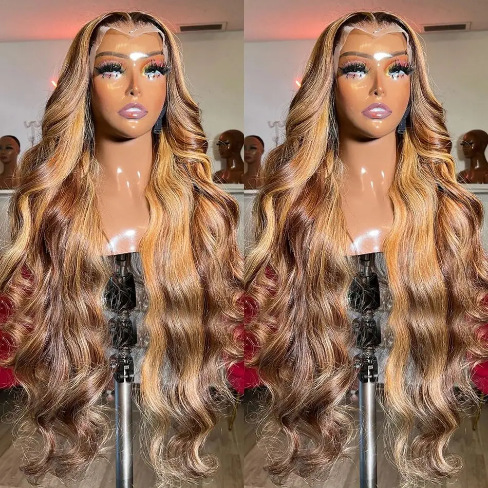 Perruque Lace Front Wig Body Wave Naturelle, Cheveux Humains Colorés, Blond Miel, 13x4, 30 Pouces, à Reflets, pour Femme