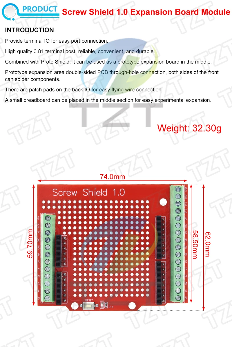 TZT 1/3PCS Proto Screw Shield V1.0 Montierte Anschluss-Prototyp-Erweiterungsplatte für UNO R3 – Detail 1