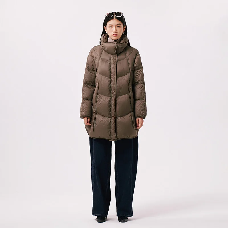 Chericom Mid-Length Puffer Down Jacket with Zippered Placket Elastic Windproof Cuffs Slant Pockets and Insulated Design Y299123Y