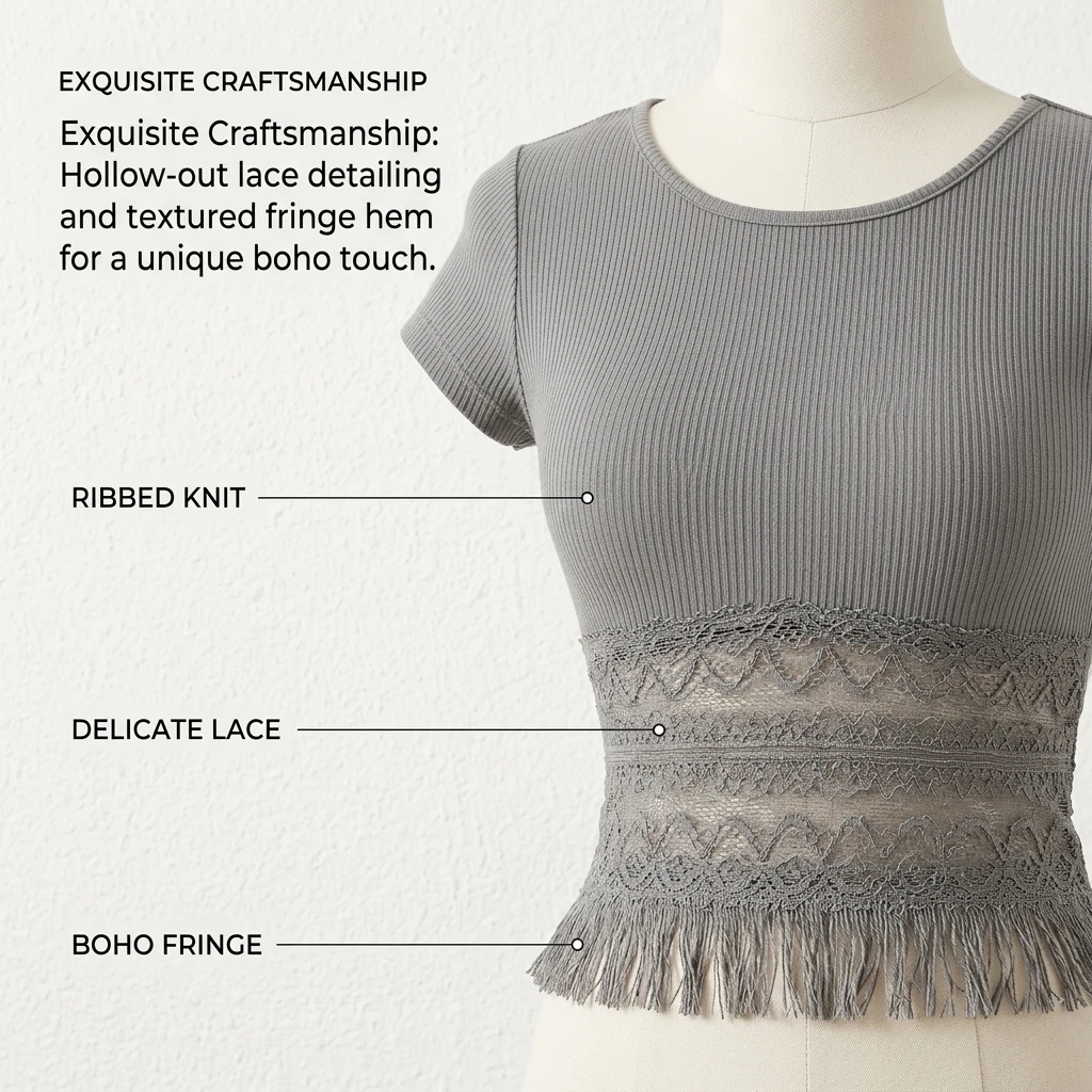 2 Piece Skirt Set Women Bohemian Grey Knit Top and Flowy Chiffon Pleated Maxi Skirt - view 5