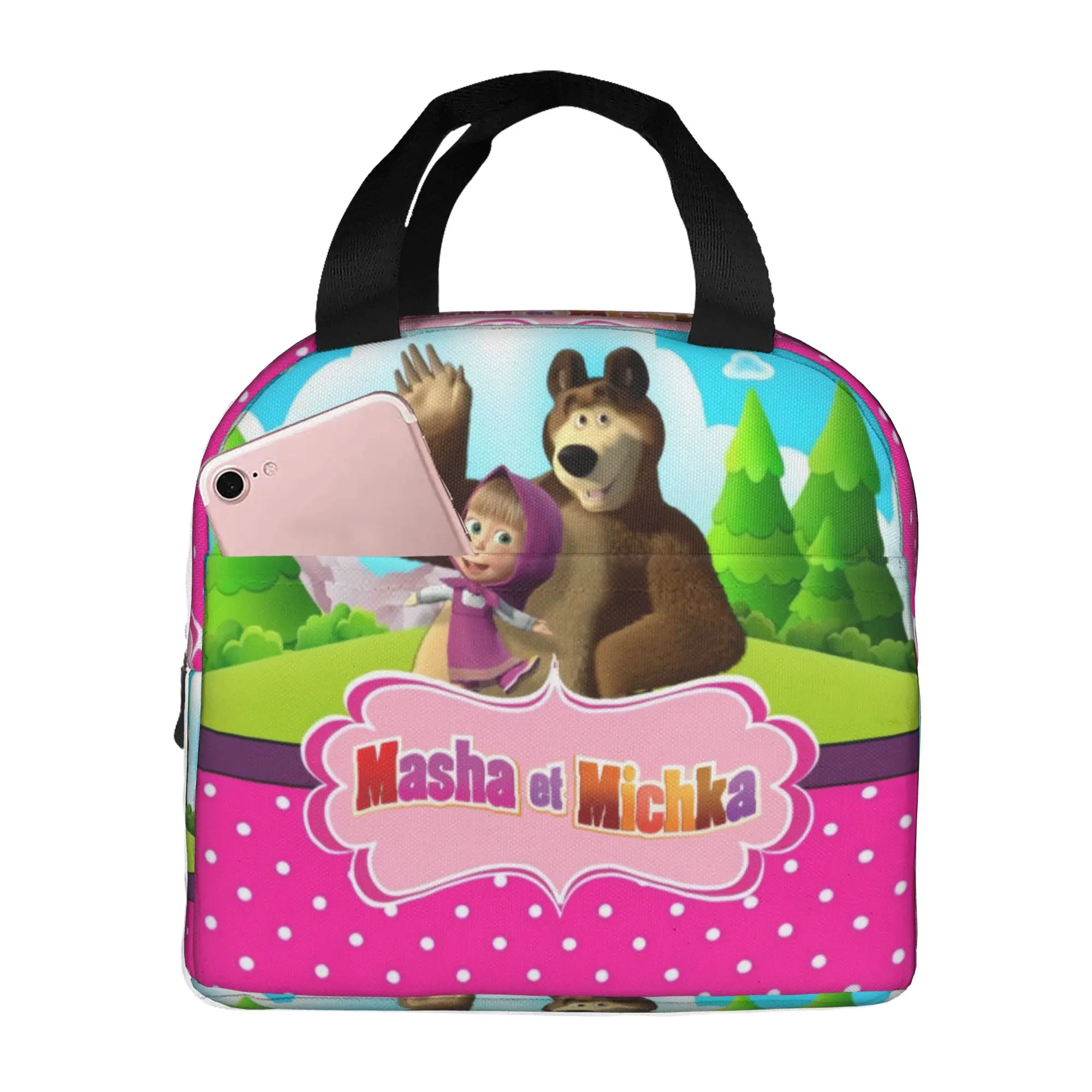 Russia Cartoon M-Mashas And The B-Bears Anime TV Insulated Lunch Bags for Resuable Thermal Cooler Bento Box Work School Travel
