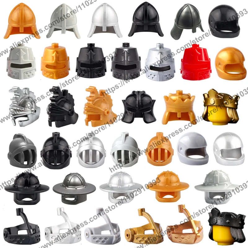 Helmet Armor Ahield Weapon Castle Knight Crown King Dragon Hat Crash Helmets Accessory Building Block Brick Assemble Particles