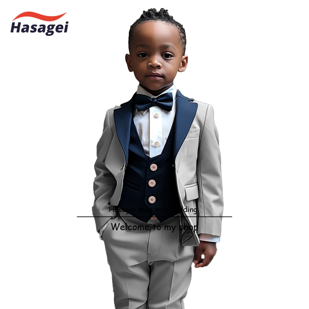 Stylish 3-piece Boys' Suit Yellow with Navy Vest Formal Kids Wedding Tuxedo 2-16 years old Customized Blazer