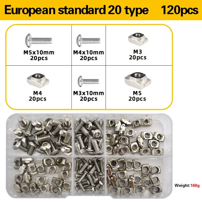 Juego de tuercas con ranura en T M3 M4 M5 M6 2020 3030 4040 T y tuercas en T con cabeza de martillo y Kit surtido de tornillos para perfil de aluminio de la serie