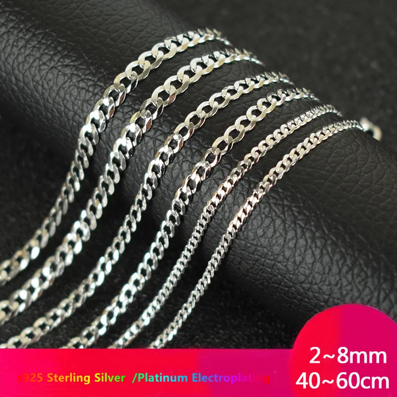 BOCAI S925 Sterling Silver Necklaces for Women Men New Fashion Hexagonal Side 2mm-8mm Cuban Link Chain Jewelry Free Shipping