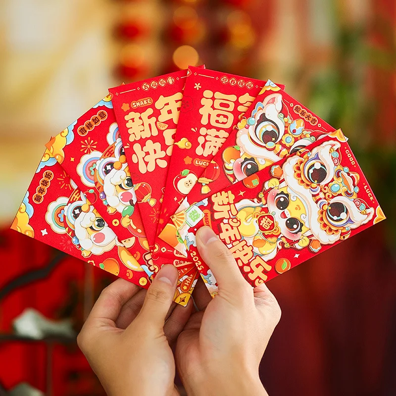 6Pcs Chinese Snake Year Red Envelopes Creative Spring Festival Red Packet Cartoon Traditional Lucky Money Pockets New Year Gifts