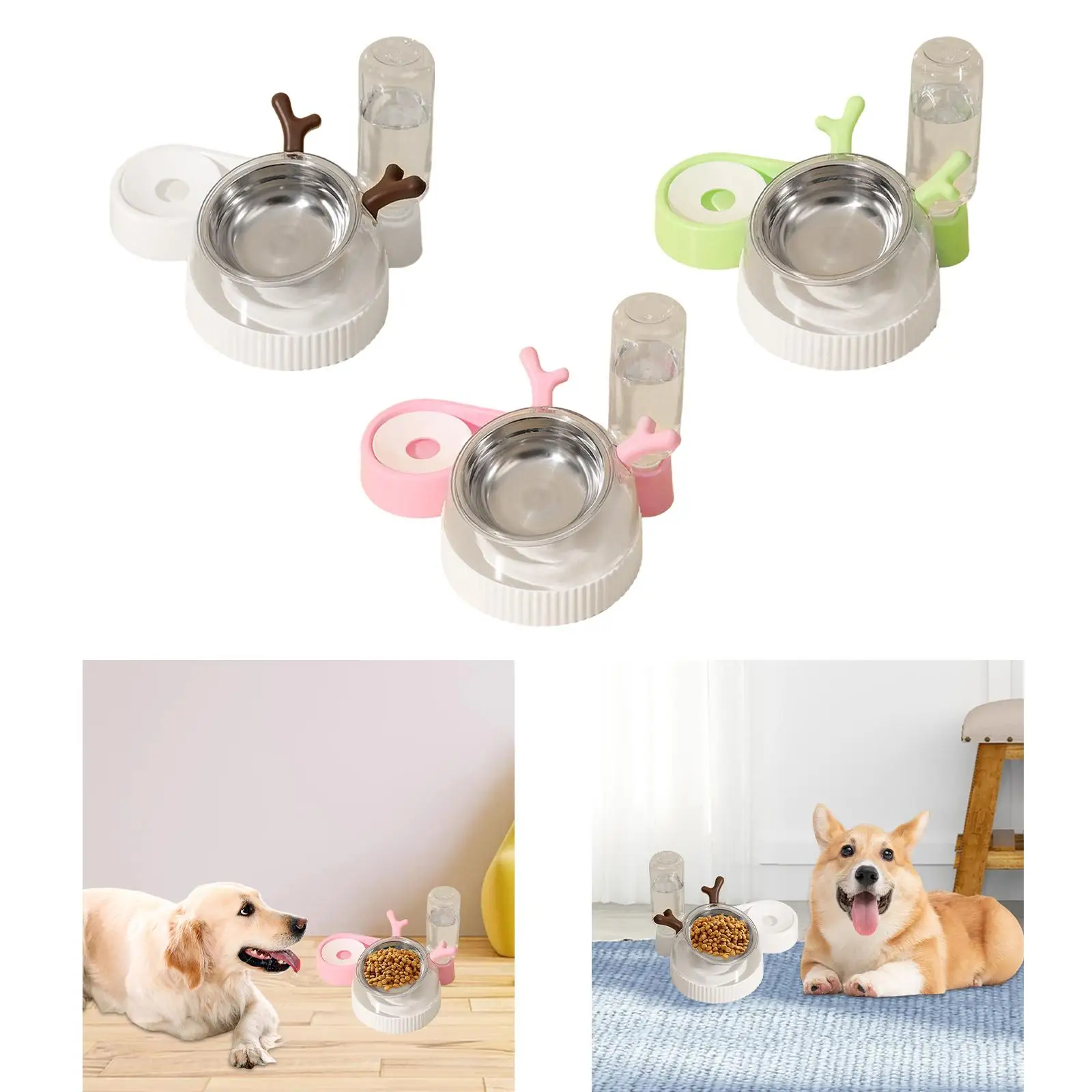 15° Tilted Cat Bowls Slow Feeder 2 in 1 Non Slip Raised Food Bowl Cat Dog Food and Water Bowl Set for Kitty Small Dogs Cats