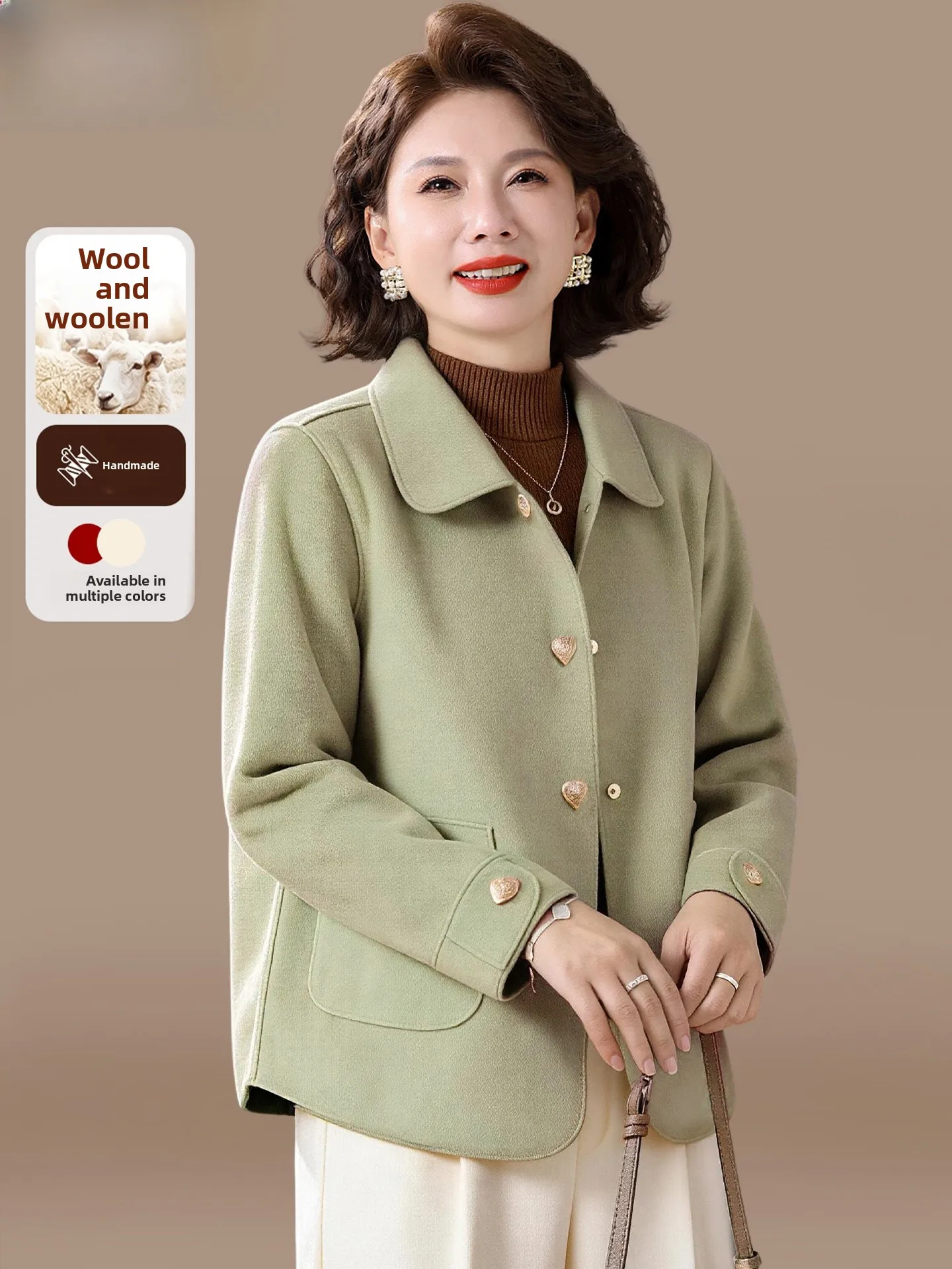 

Fashionable Double-Sided Woolen Coat for Young Mothers Spring Autumn Women's Middle-Aged And Elderly Stylish Warmth Polyester...