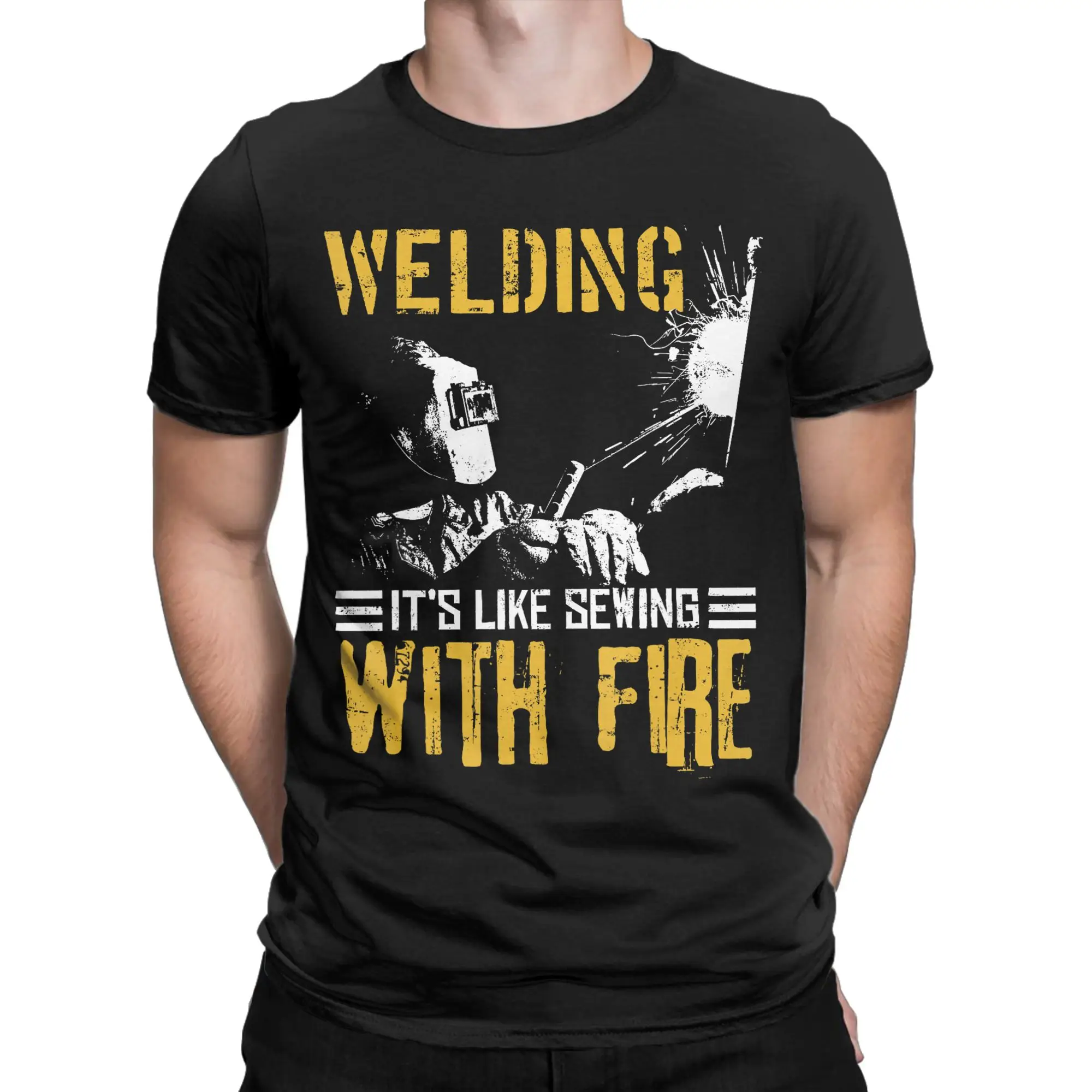 Men's T-Shirts Welding is Like Sewing with Fire Leisure 100% Cotton Tees Short Sleeve  T Shirts Round Neck Clothing Printed