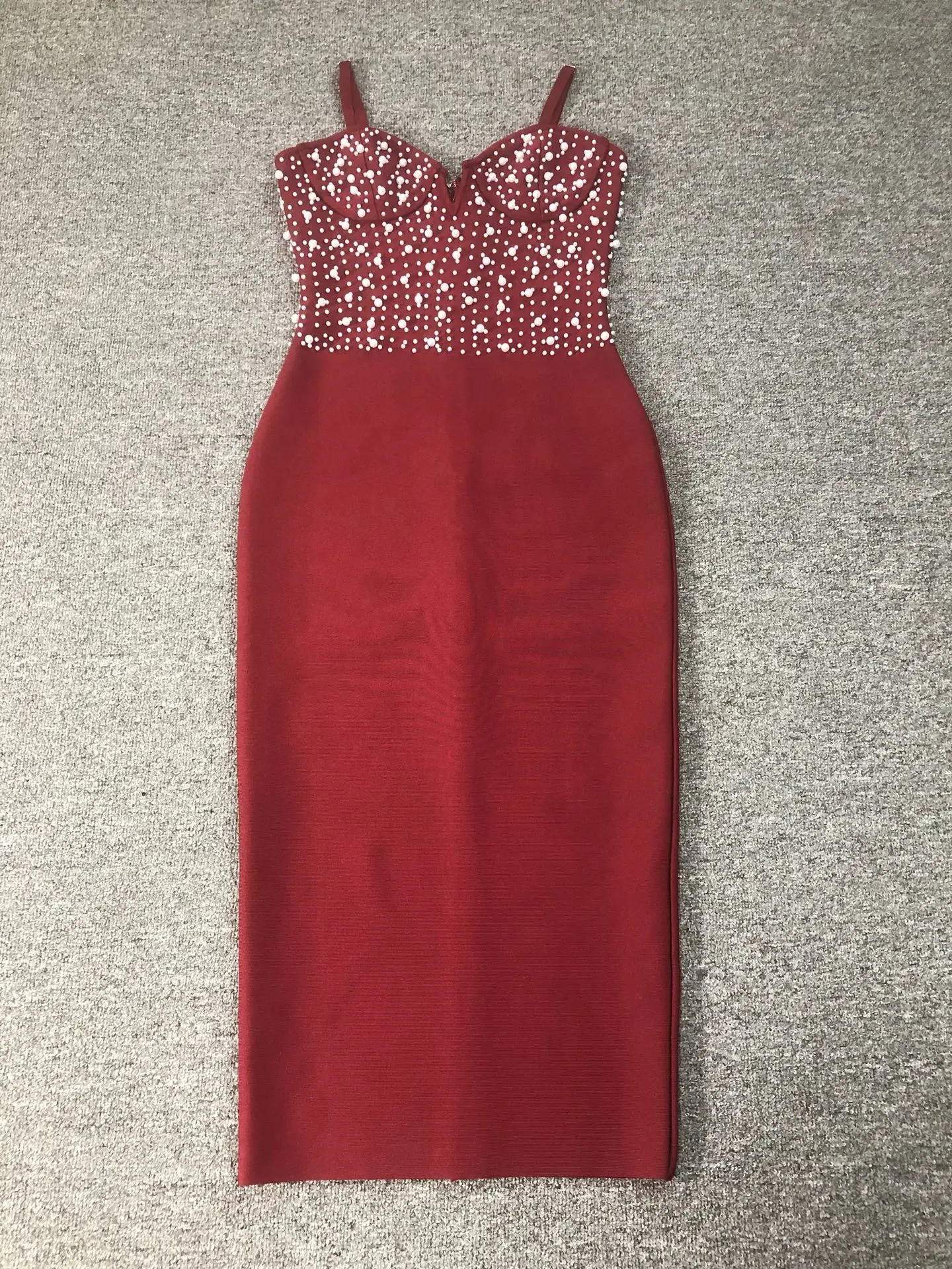 جديد أزياء المرأة الفاخرة عيد ميلاد ضمادة اللباس الأنيق اللؤلؤ Bodycon أحمر أسود حزب ثوب مسائي فساتين عطلة النادي الليلي