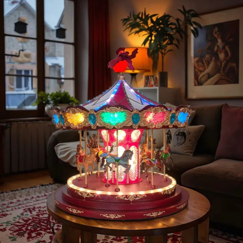 

Christmas Figurine Large Glowing Music Christmas Carousel European Holiday Decorations Lit Carouse
