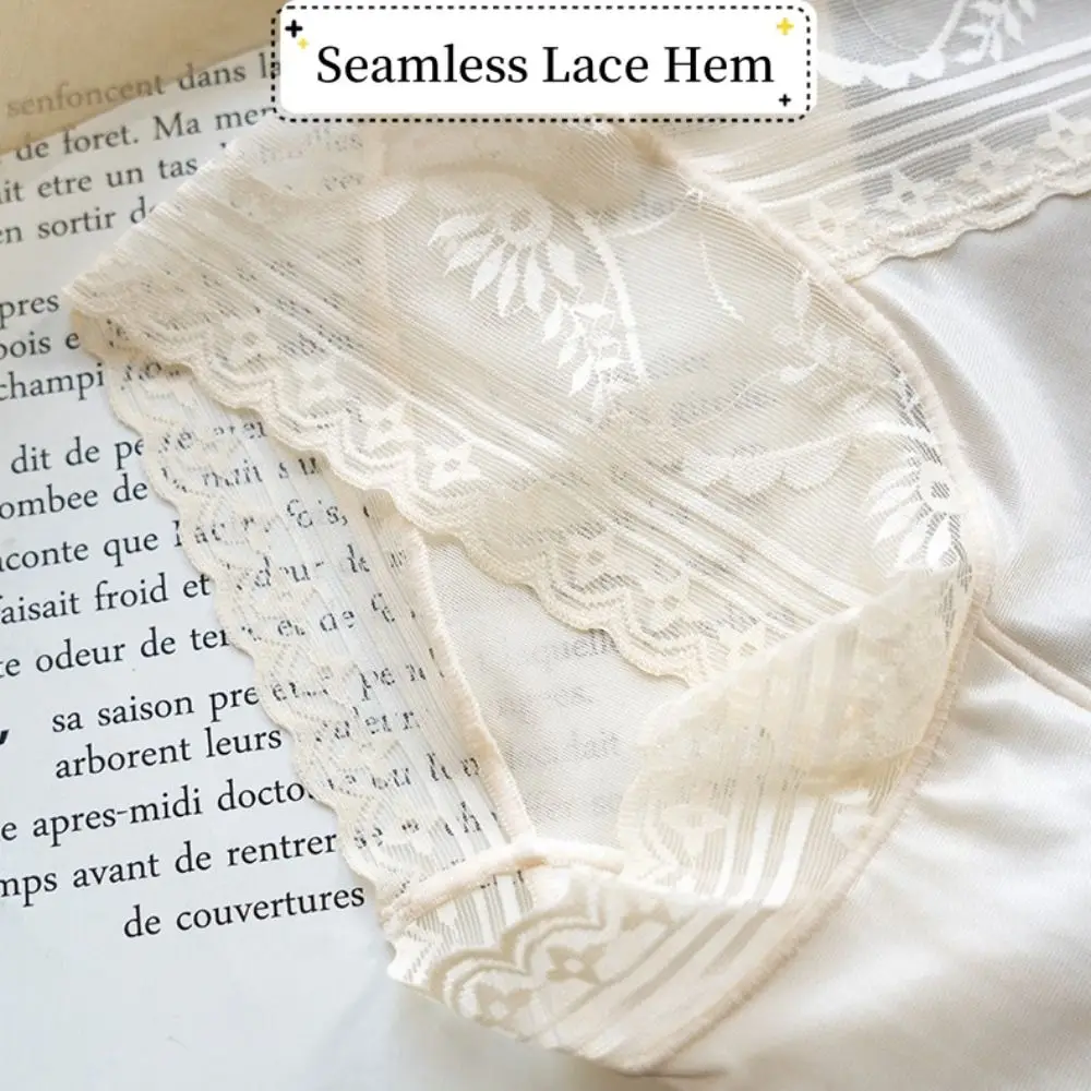 Милые атласные трусики из ледяного шелка, ультратонкие кружевные бесшовные трусы с цветочным принтом, женские трусы, мягкое нижнее белье с высокой талией, женское нижнее белье