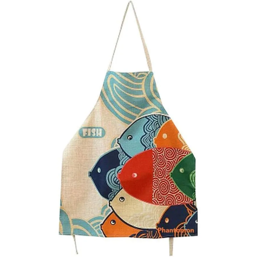 

Phantomon Aprons for Women Cartoon Japanese Style Lovely Fish Print Chef Kitchen Cng Fy Aprons Adults