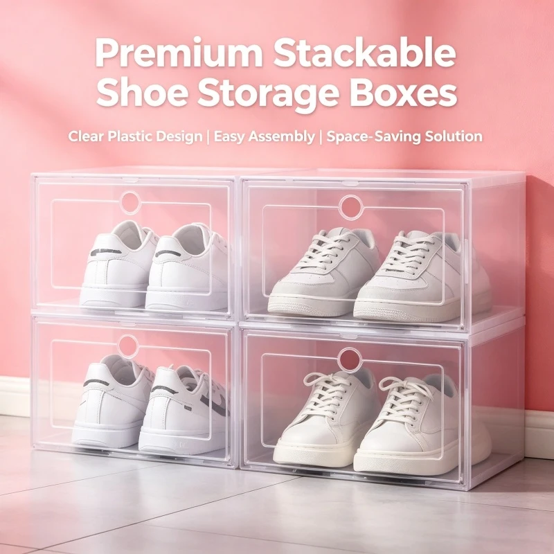 2026 New 6PCS Stackable Transparent Plastic Shoe Boxes Sneaker Display Organizer for Closet Bedroom Home Storage Men and Women